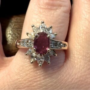 Genuine 14K Ruby & Diamond Ring - Size 6.5 - Vintage